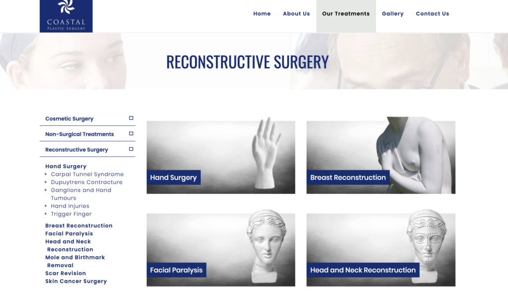 Hyper Hyper Marketing Coastal Plastic Surgery website Reconstruction page